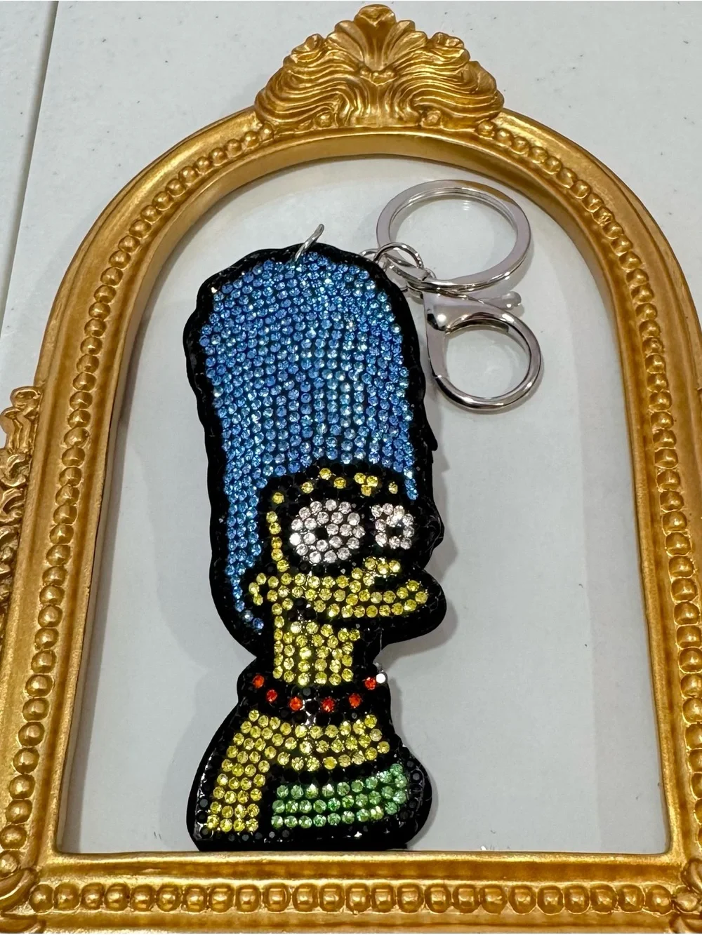 New Crystal-Embellished Marge Simpson Keychain  - Blue & Yellow